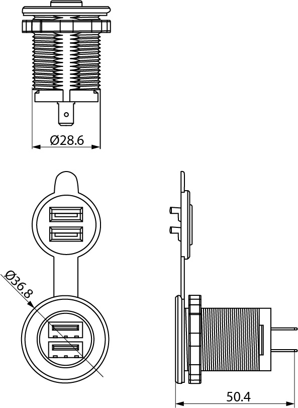 gniazdo z gwintem 2x USB