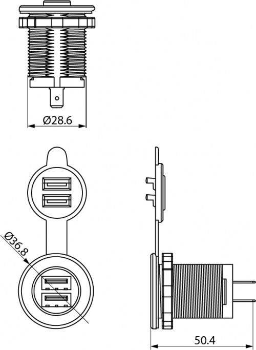 gniazdo z gwintem 2x USB