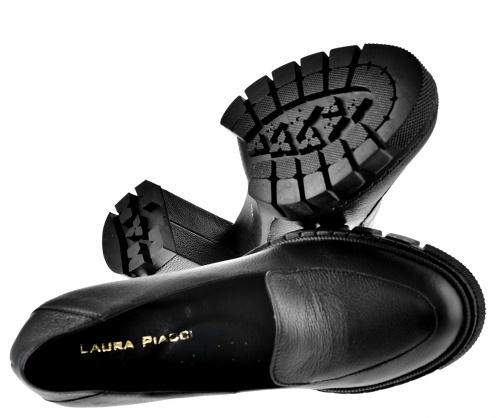 Półbuty Laura Piacci na słupku i platformie 1603/2092 Czarny, miękka skóra naturalna typu groszek